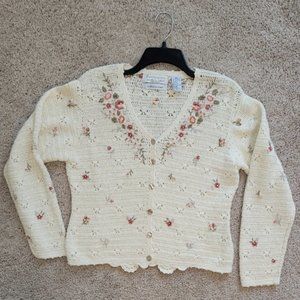 Hand Knitted Sweater with Embroidered Flowers